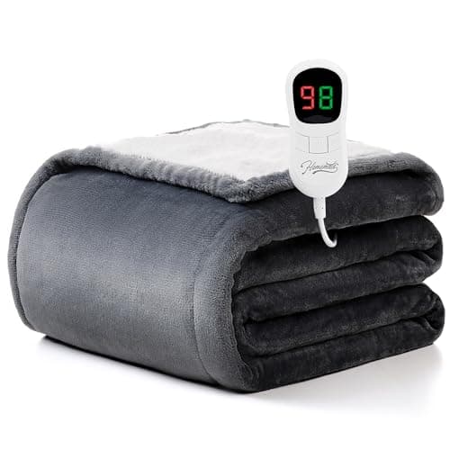 Homemate Electric Heated Blanket Twin Size - 62"x84" Heating Blanket Twin Size 1/2/4/6/8 Hours Auto-Off 10 Heat Level Over-Heat Protection Flannel Sherpa ETL Certification