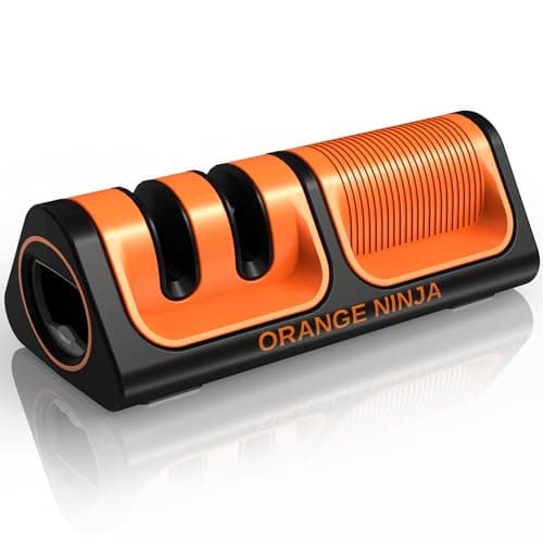 Orange Ninja Mini Knife Sharpener - Coarse & Fine Blade Sharpener, Sharpening System- Knife Sharpeners for Kitchen Knives, Pocket Kitchen Knives Sharpeners with Bottle Opener & Fridge Attachment