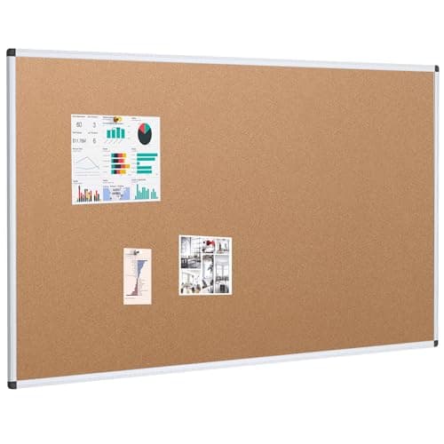 VIZ-PRO Large Cork Bulletin Board, 72 X 40 Inches, Wall-Mounted Corkboard with Silver Aluminium Frame for School, Office, and Home