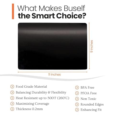 Buself Toaster Oven Liner – Compatible with Breville, Cuisinart, Black & Decker, Dash, and More – Nonstick Heat Resistant Reusable Air Fryer Liners, PFOA & BPA Free, 9x11", 2 Pack, Black 6