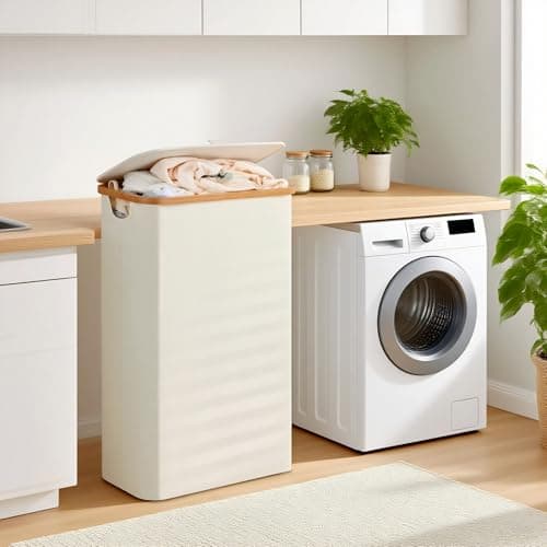 efluky Laundry Basket with Lid and Removable Bag, 100L Tall Laundry Hamper with Bamboo Handles, Aesthetic Dirty Clothes Bin for Laundry Room, Bathroom, Bedroom and Dorm, Beige 6