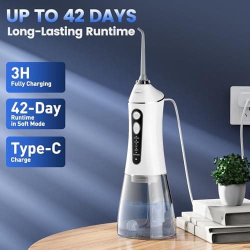 Water Flosser for Teeth Cleaning and Flossing, 5 Modes Rechargeable Cordless Oral Irrigator 320ml Water Tank Teeth Cleaner, IPX7 Waterproof Portable Electric Dentel Flossers for Home and Travel,White 6