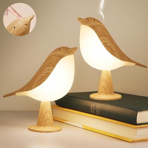 Deogos 2 Cute Bird Table Lamps Combo,Rechargeable Cordless Lamp with 3 Color Temperature and Adjustable Brightness,Small Desk Lights for Bedroom Nightstand Bedside Table - Wood Tone