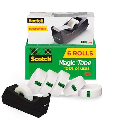 Scotch Magic Tape Desktop Dispenser, 6 Rolls of 3/4" x 1000" Each Plus 1 Desktop Tape Dispenser, Great for Repair, Wrapping and Office Applications