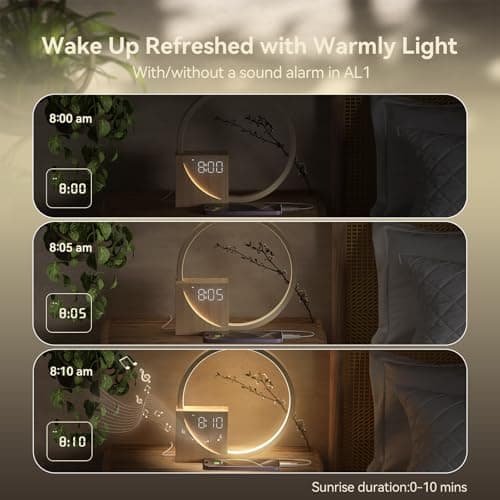 Vivilumens Sunrise Alarm Clock for Heavy Sleepers Adults, Wake-up Light, Sleep Aid 10 White Noise Sound Machines with 30/60/90 Timer, 3 Level Dimmable Touch Table Lamp with Snooze USB Charger Port 5