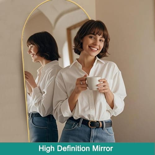 TinyTimes 64''x21'' Arched Full Length Mirror with Stand, Full Body Mirror, Mirrors Full Length Floor Freestanding, Wall Mounted Mirrors for Bedroom Living Room Cloakroom (Gold) 5