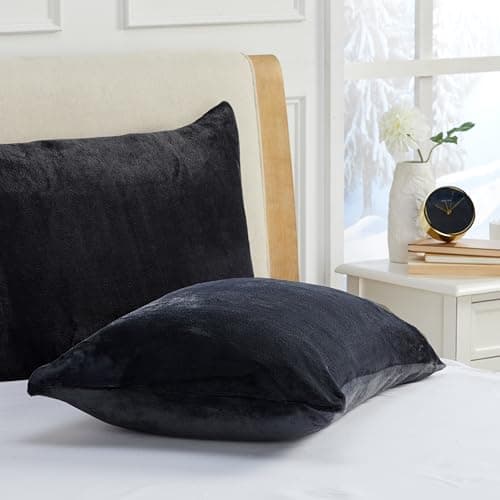 Triodream Micro Fleece Pillowcase Set with Zipper | Ultra Soft Velvet Pillow Cases | Soft Pillowcases and Shams | Flannel Fleece Velour Material | King Size Pillowcases - 20" x 36" - Black'