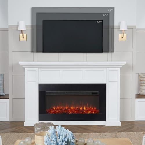Real Flame Alcott 75” Electric Fireplace with Mantel for Living Room or Bedroom, Replaceable Fireplace Insert Heater, Realistic Log and Flame Effect, Remote Control, Timer 5