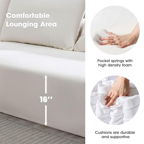 Miscoos 109" Cloud Sectional Couch - L Shaped Chenille Couch with Chaise, Minimalist Modular Sofa with Deep Seat for Living Room, Bedroom, No Assembly Required, Ivory Cream 5