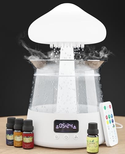 Rain Mushroom Humidifier Water Drip - With Clock and Alarm - Cloud Diffuser with Rain Mushroom Humidifier Water Drip - White