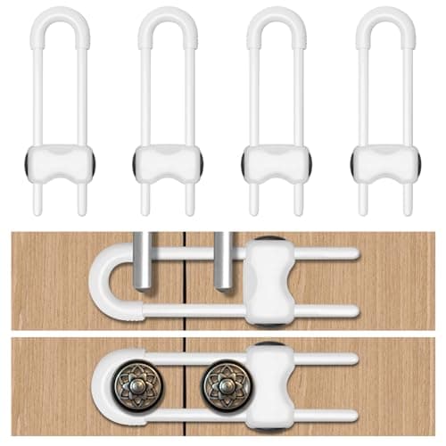 LLOOC Cabinet Locks for Babies,Child Proof Cabinet Locks,4 Pack U-Shaped Baby Proofing Cabinets,Child Locks for Cabinets and Drawers,Child Safety Cabinet Locks with Adjustable(White)