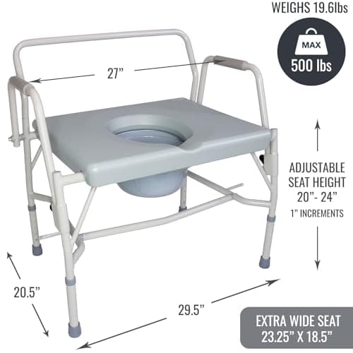 DMI Drop Arm Portable Toilet Commode, Extra-Wide Seat, 500 Pound Weight Capacity, Bucket with Lid Included, Adjustable Legs, Elderly Assistance Products, Grey 6