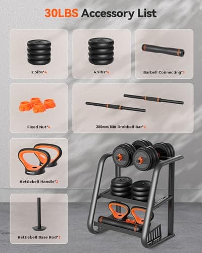 FEIERDUN Adjustable Dumbbells, 30lbs Free Weight Set with Connector, 4 in1 Dumbbells Set Used as Barbell, Kettlebells, Push up Stand, Fitness Exercises for Home Gym Suitable Men/Women 9