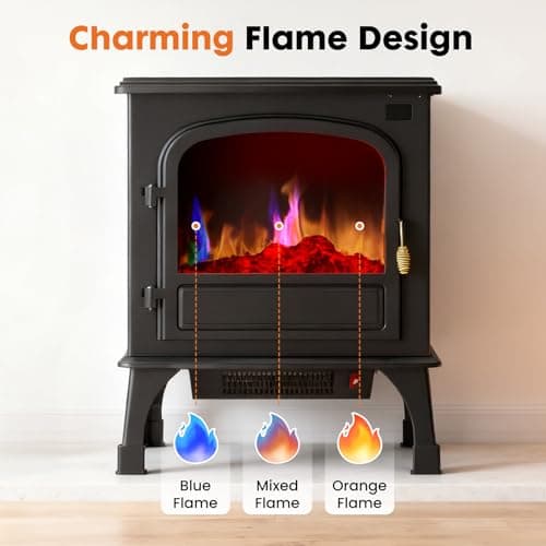 Sweetcrispy Freestanding Electric Fireplace Heater, 26” Indoor Fireplace with 3D Flame Effect, Overheating Safe Design, Energy Saving Space Heater with 12H Timer&Remote for Living Room, Bedroom, Black 8