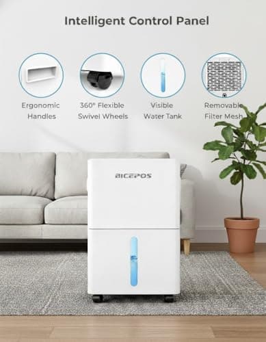 Bicepos 1500 Sq.Ft Dehumidifier for Basement with Drain Hose, 21 Pints Dehumidifiers for Home, Bathroom, Bedroom, Large Room, Continuous Drainage, Auto Defrost, Intelligent Humidity Control, 24H Timer 7