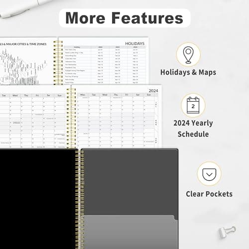 SUNEE 2025 Appointment Book, Quarter-Hourly, Weekly & Monthly - from January 2025 - December 2025, 8.5"x11" Weekly Planner, Flexible Cover, Note Pages, Pockets, Bookmark, Spiral Binding, Black 6