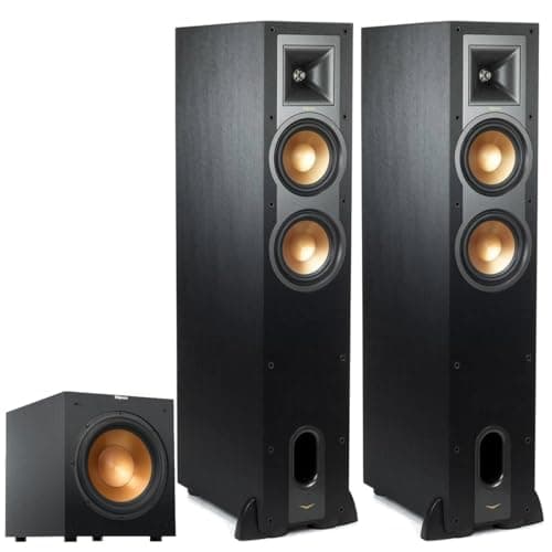 Klipsch Reference R-26FA Dolby Atmos Floorstanding Speaker (Pair) + R-12SW 12″ Subwoofer – Premium Home Theater Tower & Deep Bass Sub Bundle