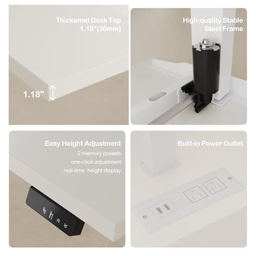 ModernMate 63" Standing Desk with File Cabinet, Privacy Panel, AC/USB, 1.18" Desktop, Executive L Shaped Height Adjustable Desk, Electric Stand Up Table with 3 Drawers, White Rattan 6