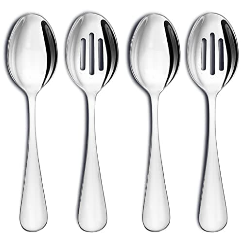 VIVANI 4-Piece Stainless Steel Buffet Serving Spoons Set, Include 2 Serving Spoons and 2 Slotted Spoons, Dishwasher Safe for Buffet, Catering and Party, 8.5 Inches