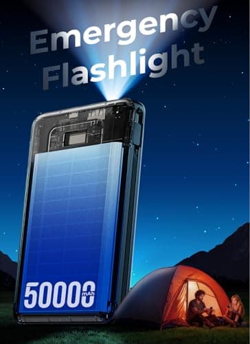 JKELAR Portable Charger Power Bank 50000mAh, PD 22.5W Fast Charging Battery Pack with Built-in Cables & Flashlight, Large Capacity Travel Camping Essential Portable Phone Charger, Dark Blue 5