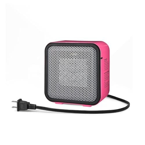 Amazon Basics Ceramic Space Heater, Portable Mini Heater for Office Desk, Indoor Use, 500W, With Tip-Over Protection, Lightweight 1.4 lbs, Pink, 5.9 x 3.2 x 6 inches