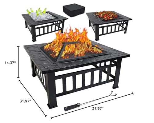 GasOne 32-inch Metal Fire Pit - Modern Outdoor Fireplace with Screen - Perfect for Camping, Heating, Bonfires & Picnics 10