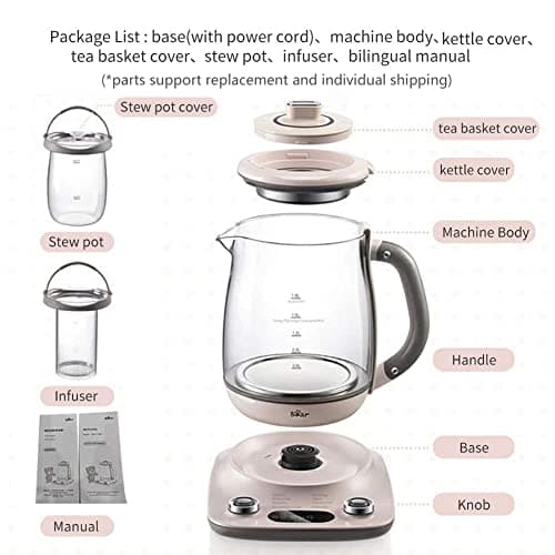 Bar 1.8L Health- Care Beverage Tea Maker and Kettle YSH-C18R1, Durable 316 Stainless Steel & Glass Brew Cooker Master,8-in-1 Programmable, 4 Range Temperature Warming Function, Pink 6