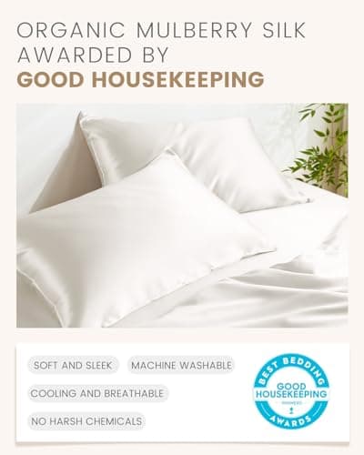 THXSILK 100% Pure Mulberry Silk Pillowcase for Hair and Skin, Highest 6A+ Grade Pure Silk Pillow Case Standard Size, Real Silk Pillowcase with Concealed Zipper(White, Standard) 5