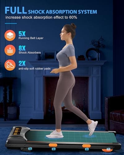 12% Incline Treadmill with Desk Workstation, 8.0MPH/3.5HP Portable Treadmill with Handle, 300LBS Weight Capacity Compact Walking Pads for Home, Small Spaces, Console (Black Orange) (Black Yellow) 5