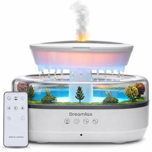 Dreamlax Rain Humidifiers for Bedroom – Cool Mist Essential Oil Diffuser, White Noise Machine with 10 Nature Sounds, 7 LED Lights, Remote Control & Decorative Raindrop Lamp