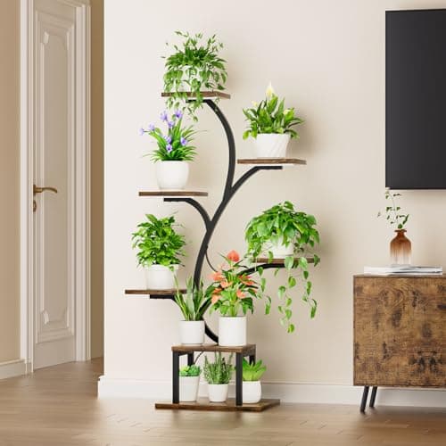 BACEKOLL Plant Stand Indoor with Grow Lights, 7 Tiered Indoor Plant Shelf, 49" Corner Plant Stands for Indoor Plants, Metal Plant Flower Display Shelf, Tree-Shaped Plant Rack for Home, Patio, Brown 5