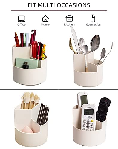 Desk Pencil Pen Holder, 3 Slots 360-Degree Spinning Organizers, Desktop Storage Stationery Supplies, Cute Cup Pot for Office, School, Art Supply, Kids - White 5