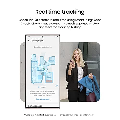 Samsung Jet Bot Robot Vacuum with Intelligent Power Control, Precise Navigation, Multi Surface Cleaner for Hardwood Floors, Carpets, and Area Rugs, Anti-Hair Wrap Brush, White (Renewed) 4