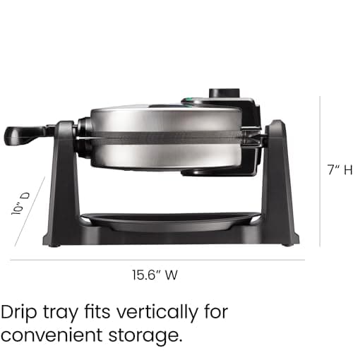 Chefman Rotating Belgian Waffle Maker, 180° Flip Iron w/ Non-Stick Plates, Adjustable Timer, Locking Lid, & Drip Plate, Space Saving Storage, Mess-Free Breakfast, Stainless Steel/Black 9