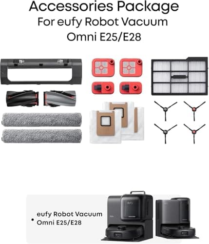 eufy Robot Vacuum Omni E28, HydroJet System, Portable Deep Cleaner, Turbo Suction, DuoSpiral Detangle Brushes, CornerRover Arm + Official Replacement Parts Kit for E28 8