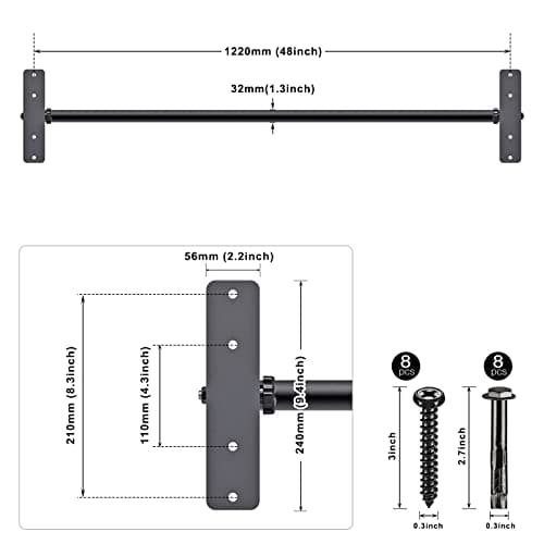 Kipika 48" Heavy Duty Ceiling Pull Up Bar - Adjustable Height, Comfortable Grip, Easy Installation - Ideal for Home Gym Workout - Supports up to 500 lbs 7