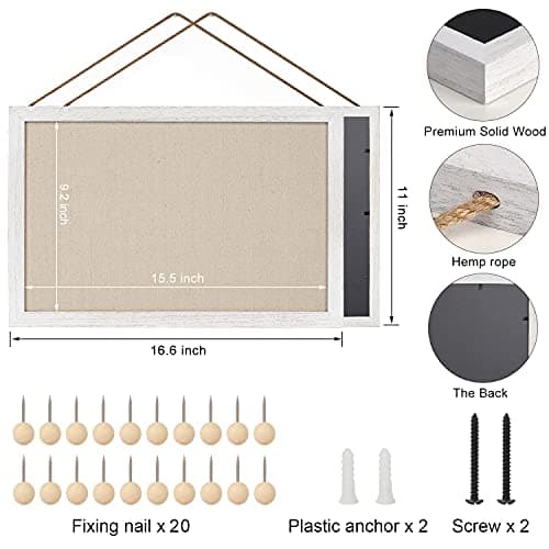 Miratino 2-Pack Cork Board with Linen 16x11 inch Bulletin Board Office Decor Hanging Pin Wood Framed Display Picture Vision Board Light for Wall School Office Bedroom 20-Pushpin Vintage White 7