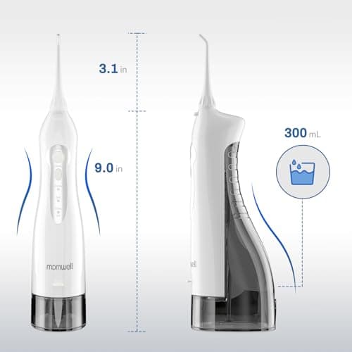 Mornwell Water Flosser Cordless, Water Flossers for Teeth - 300ML Tank and 4 Jet Tips, 3 Modes Portable Dental Oral Irrigator, Braces Care, Rechargeable Waterproof Portable Water Flosser 7