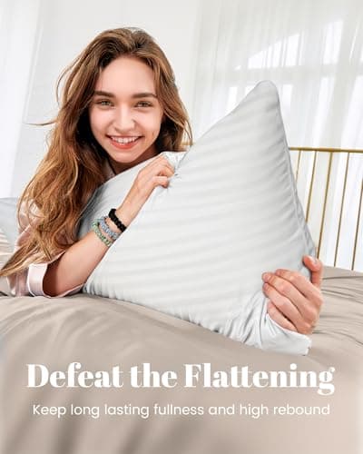 Qnoon Hotel Collection Bed Pillows for Sleeping, Bed Pillows Queen Size Set Of 2,Gusseted Pillow for Back, Stomach or Side Sleepers 6