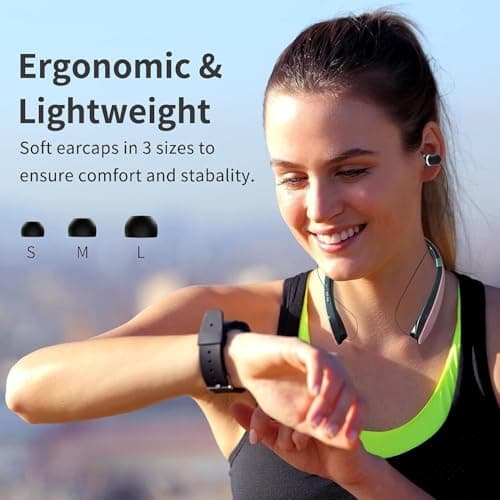 AMORNO Foldable Bluetooth Headphones Wireless Neckband Headset with Retractable Earbuds, Sports Sweatproof Noise Cancelling Stereo Earphones with Mic … 7