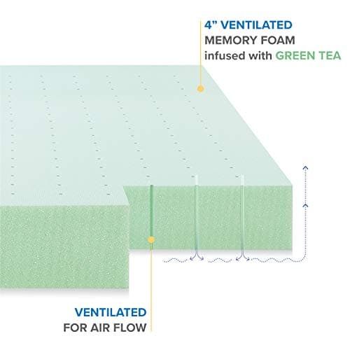 Best Price Mattress 4 Inch Ventilated Memory Foam Mattress Topper with Calming Green Tea Infusion, CertiPUR-US Certified, Full 5