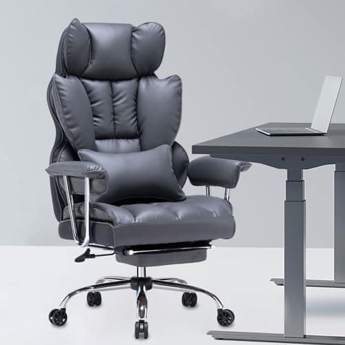 Efomao Big and Tall Office Chair, 400lbs Heavy Duty High Back Executive Chair with 23.6" Extra Wide Seat, PU Leather Desk Chair with Footrest and Padded Armrests, Dark_Grey