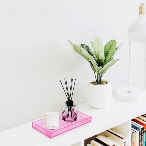 ROYALITA Acrylic Tray Bathroom Tray for Countertop, Guest Towel Holder Tray for Napkin Perfume Jewelry Makeup, Vanity Trays for Soap Dispenser, Aromatherapy, Cup & Candle, Pink 6