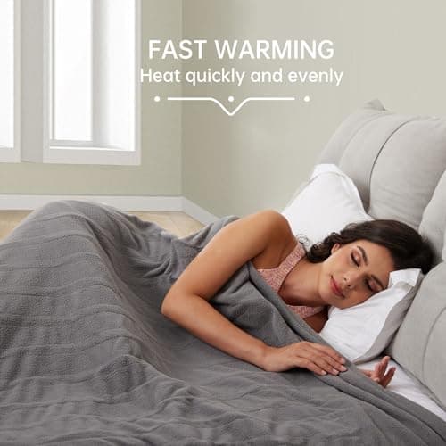 McJaw Electric Heated Blanket 72"x 84" Full Size, 4 Heating Levels and 10-Hour Auto Off, Lightweight and Breathable - Ash Grey 6