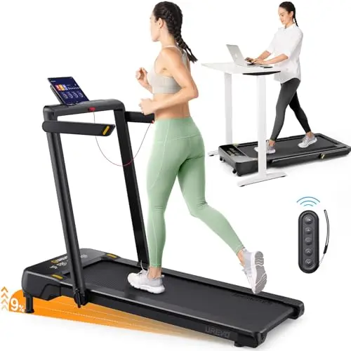 UREVO Treadmill with Incline, 2.5 HP Under Desk Walking Pad, Foldable Treadmills for Home Office, Compact Treadmill with LED Display Remote Control 265lbs Weight Capacity