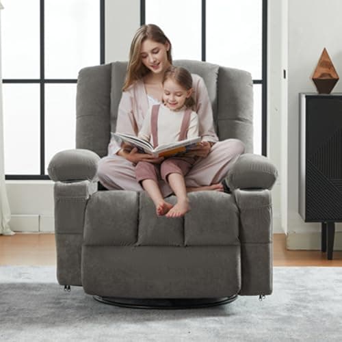 Power Recliner Chair with Swivel Rocker for Adults, Ergonomic Oversized Recliner Lounge Chair for Living Room with Rocking Function and Side Pocket and 2 Cup Holders 8