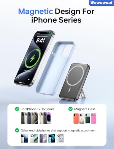 for Magsafe Portable Charger, 10000mAh Wireless Power Bank with Stand and PD 20W, USB C Fast Charging Powerbank, Magnetic Battery Pack Compatible with iPhone 17/16/15/14/13 Pro/Pro Max Series - Gray 7