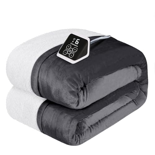 Westinghouse Heated Blanket Twin Size, Soft Flannel to Sherpa Electric Blanket with 10 Heating Levels, 12 Hours Auto Off, Fast Heating, Machine Washable, 62x84 Inch, Charcoal