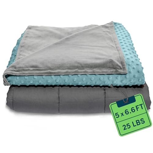 Quility Weighted Blanket for Adults - 25 LB Queen Size Heavy Blanket for Cooling & Heating - 100% Cotton Big Blanket w/Glass Beads, Machine Washable Blankets - 60"x80", Aqua