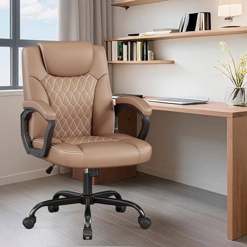 Misolant Office Chair, Executive Desk Chair, PU Leather Comfortable Ergonomic Chairs with Fixed Armrest, Adjustable Height, Rocking Function, 360° Swivel Wheels, Brown 8